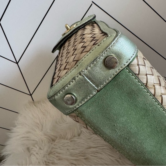 Coach Metallic Green and Tan Woven Satchel - Picture 6 of 16